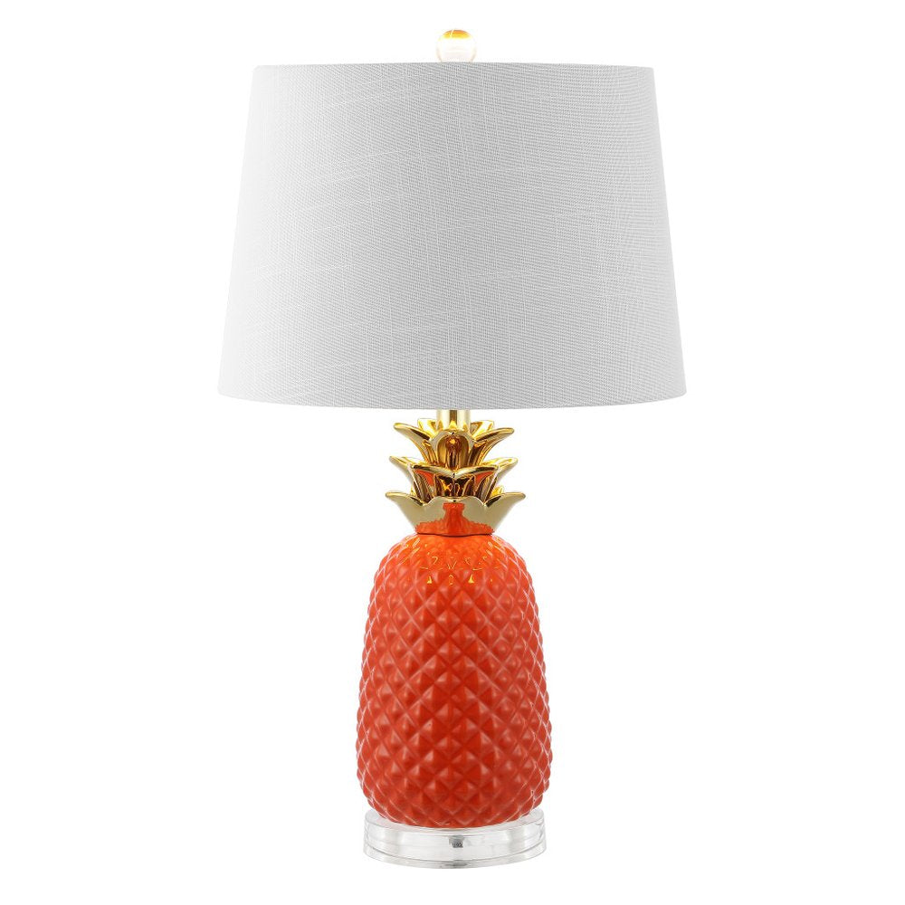 23" Clear Gold And Orange Pineapple Table Lamp With Drum Shade