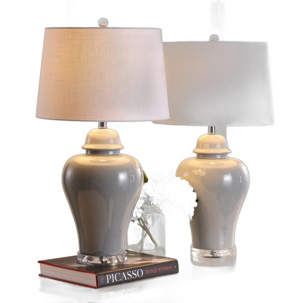 Set of Two 27" Clear Novelty Bedside Lamps With Empire Shades