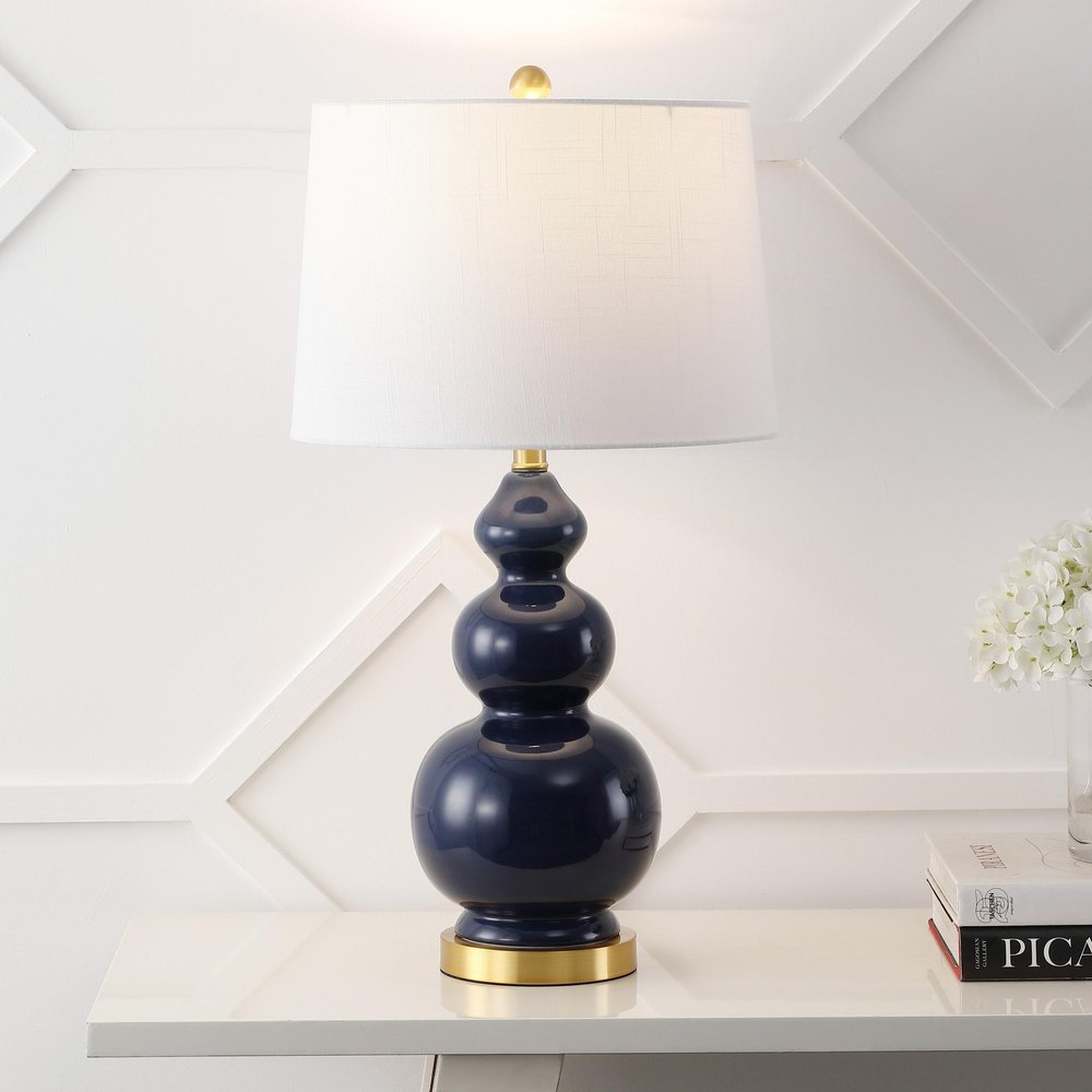 28" Navy Blue And Gold Novelty Table Lamp With Empire Shade