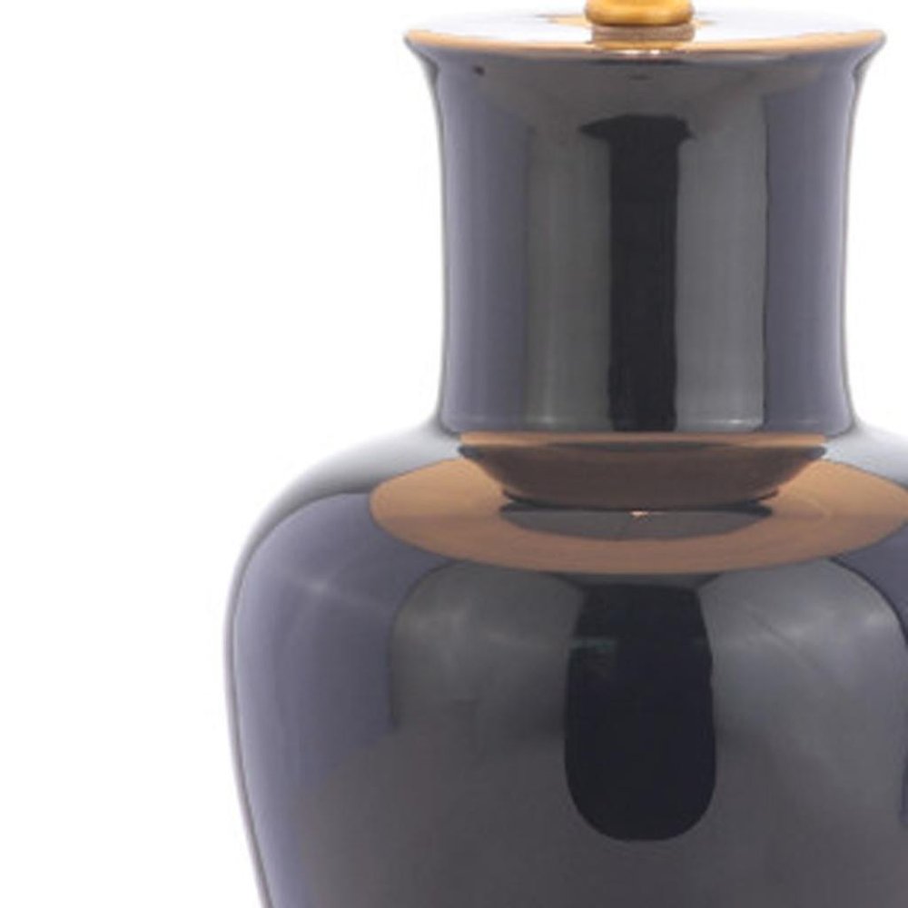 29" Navy Blue And Gold Urn Bedside Lamp With Drum Shade