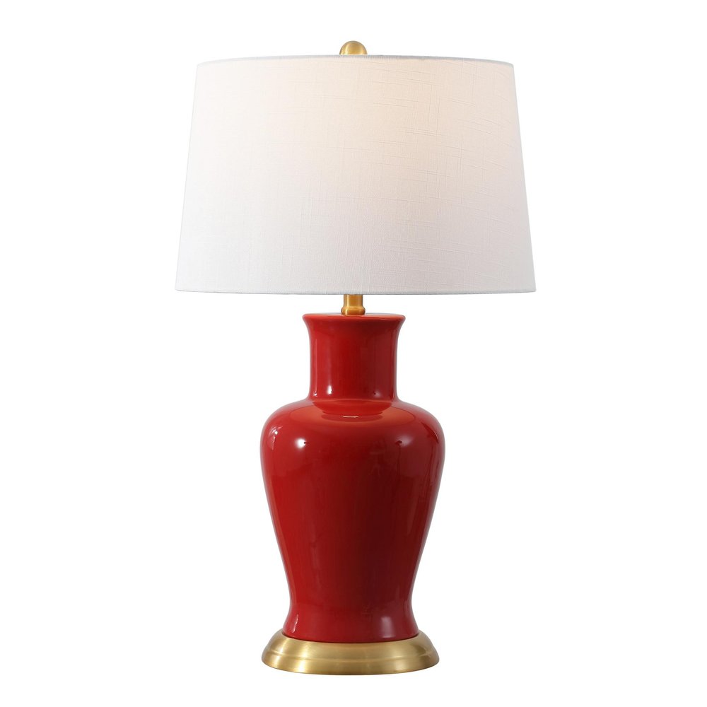 29" Red And Gold Urn Table Lamp With Drum Shade