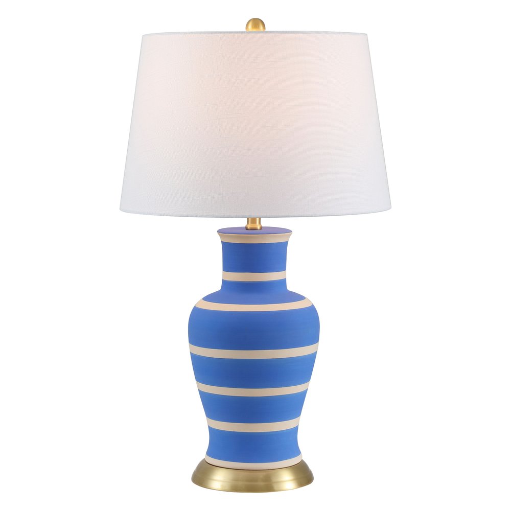 29" Blue Gold And Beige Urn Bedside Lamp With Empire Shade