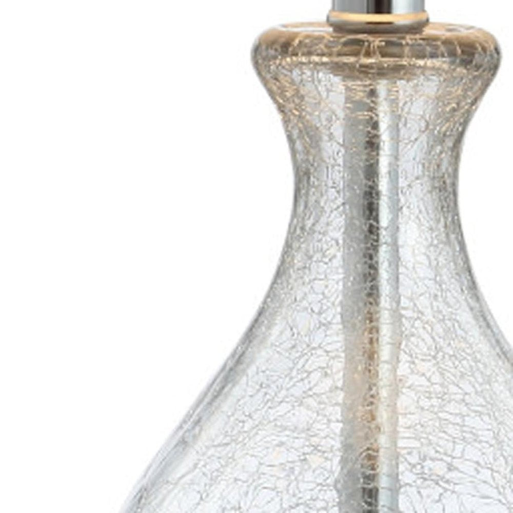 21" Silver Gourd Table Lamp With Drum Shade