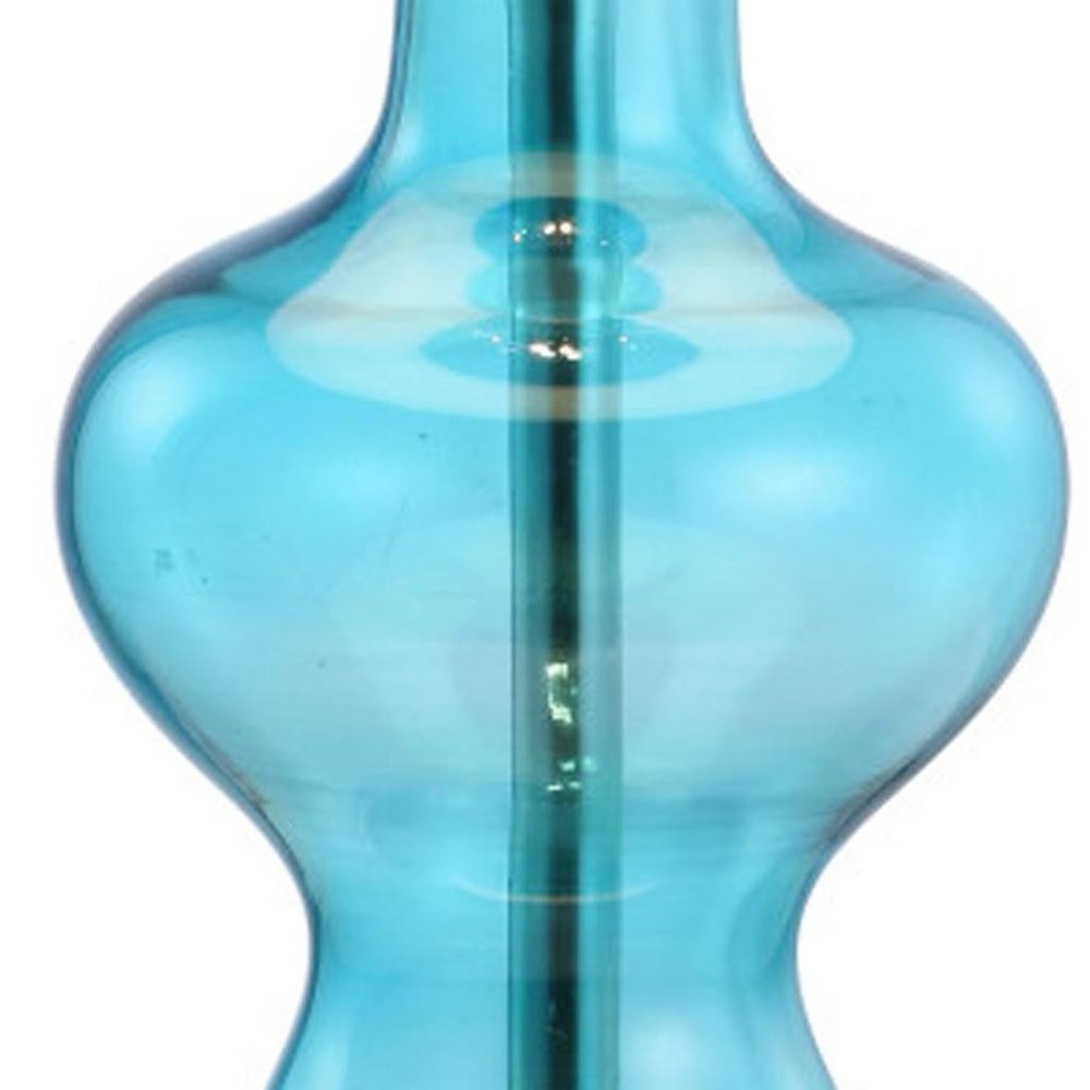 21" Aqua And Silver Novelty Bedside Lamp With Drum Shade