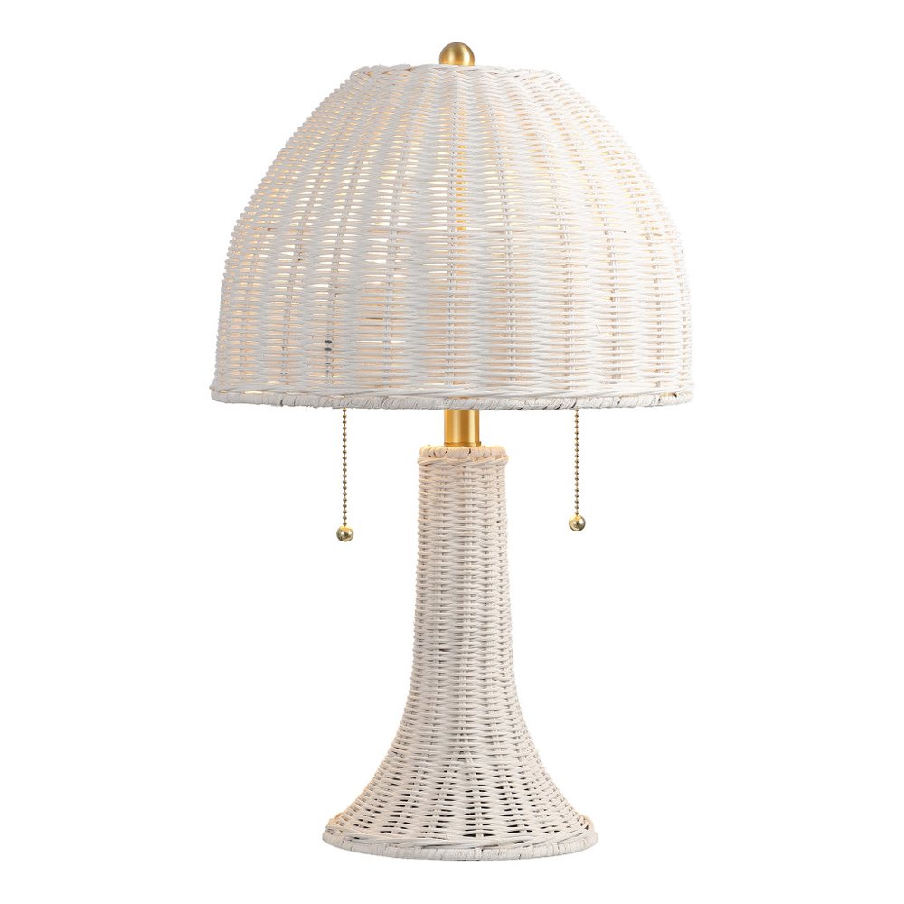 22" White Lantern Bedside Lamp With Dome Shade