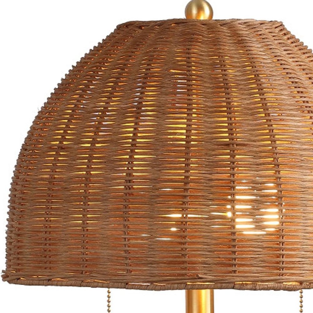 22" Natural Lantern Bedside Lamp With Dome Shade