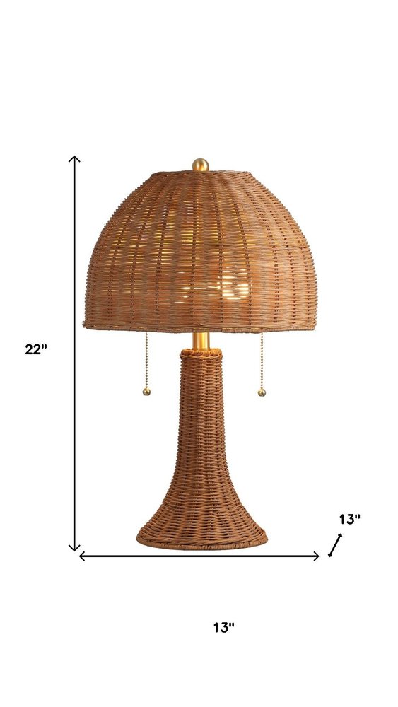 22" Natural Lantern Bedside Lamp With Dome Shade