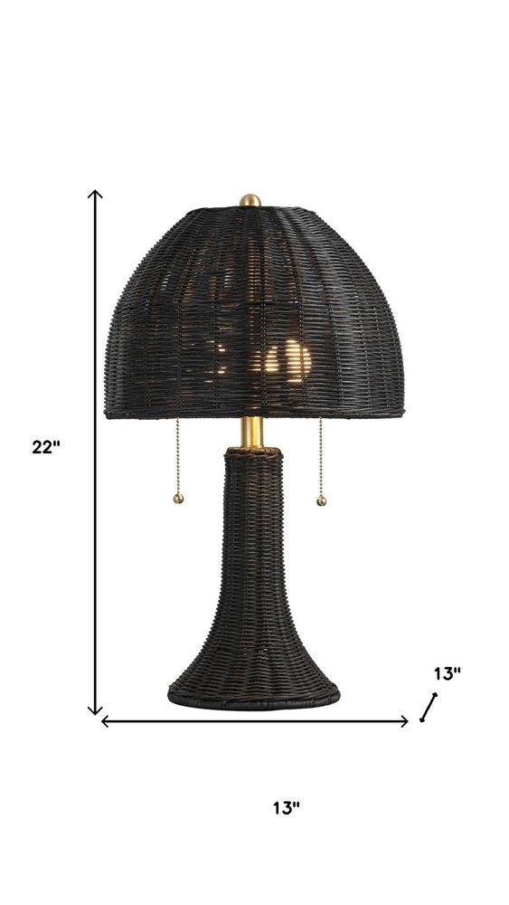 22" Black Round Bedside Lamp With Dome Shade