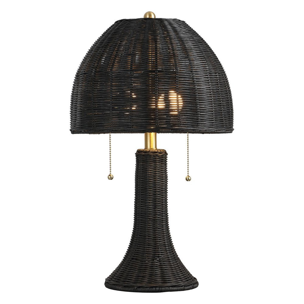 22" Black Round Bedside Lamp With Dome Shade