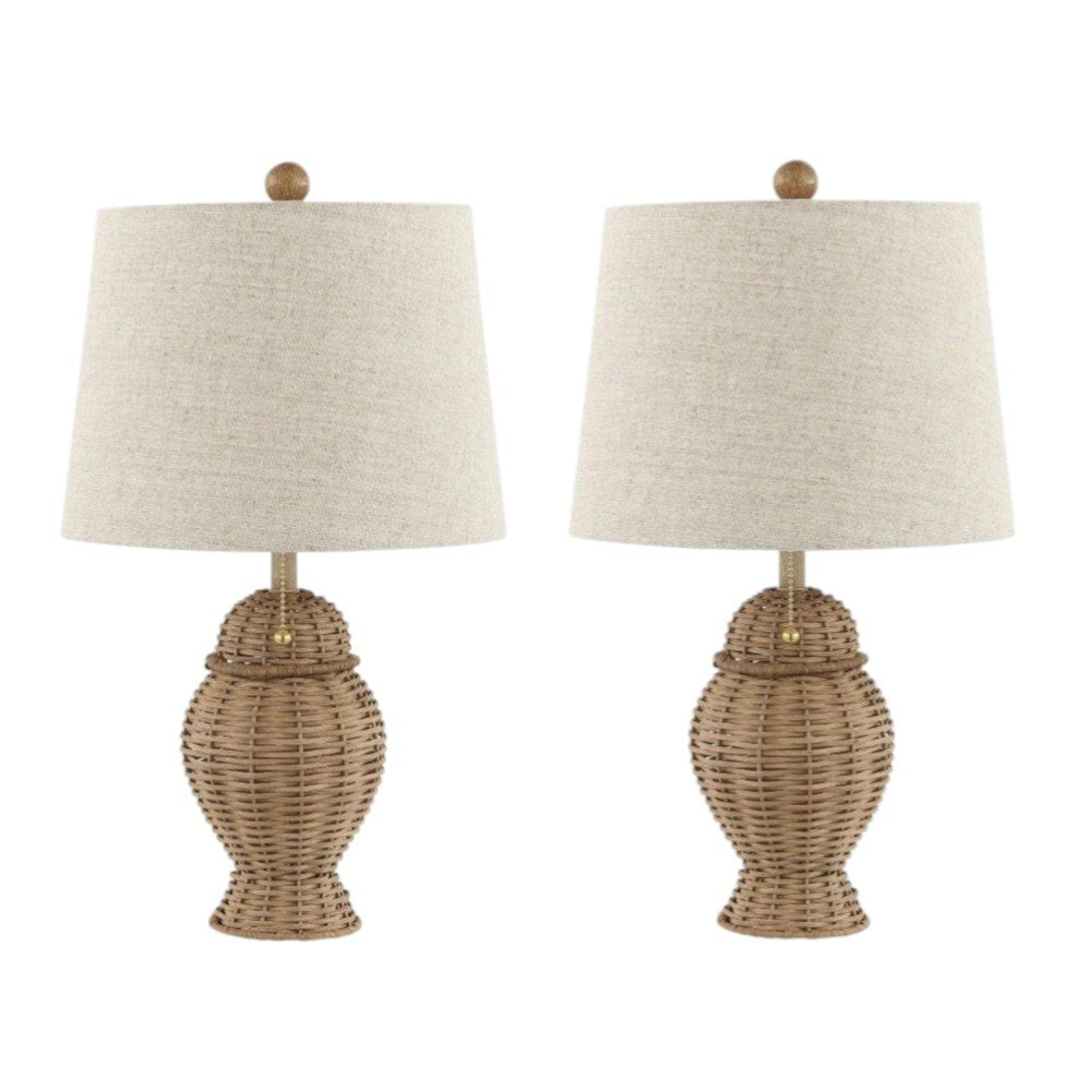 Set of Two 21" Light Brown Urn Table Lamps With Empire Shades