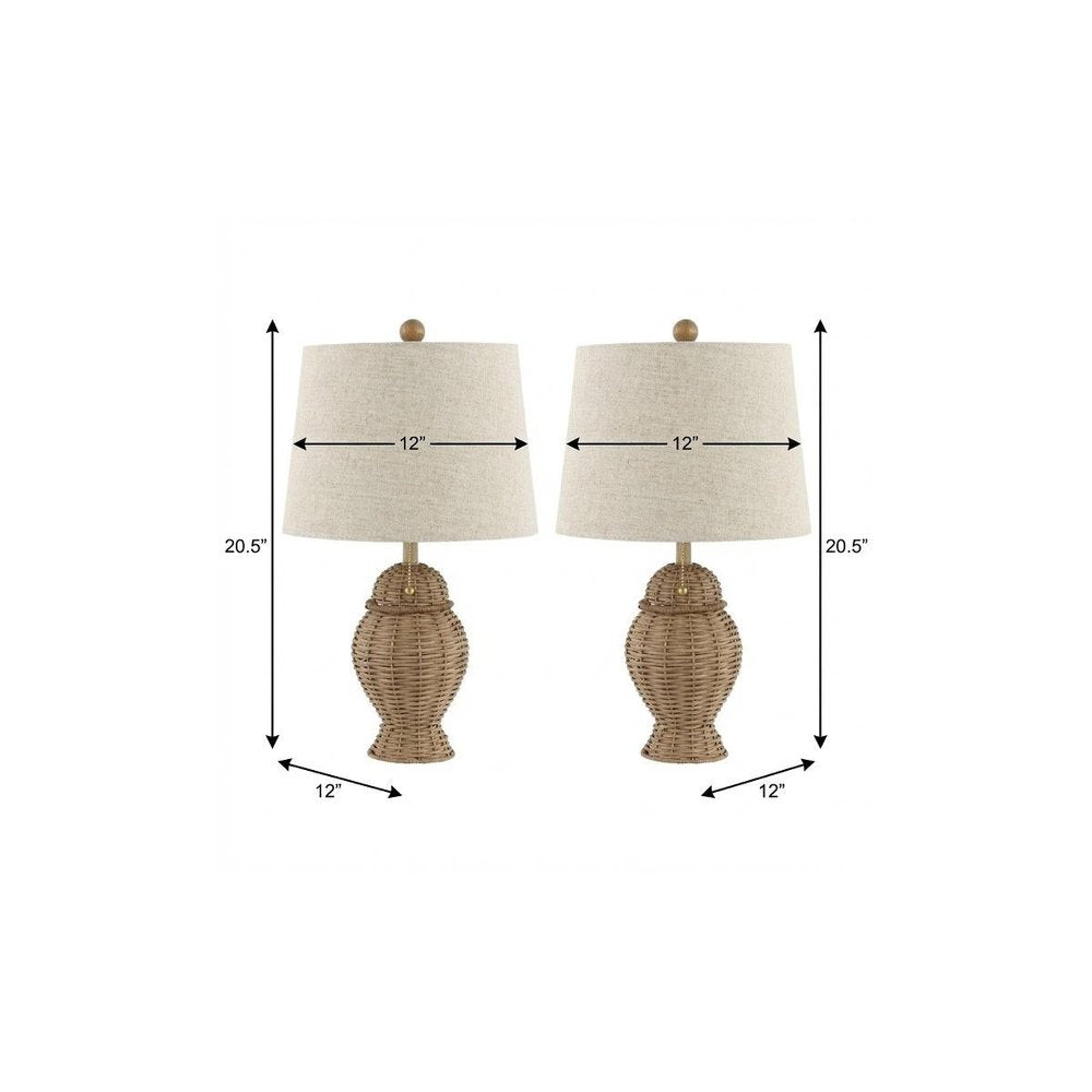 Set of Two 21" Light Brown Urn Table Lamps With Empire Shades