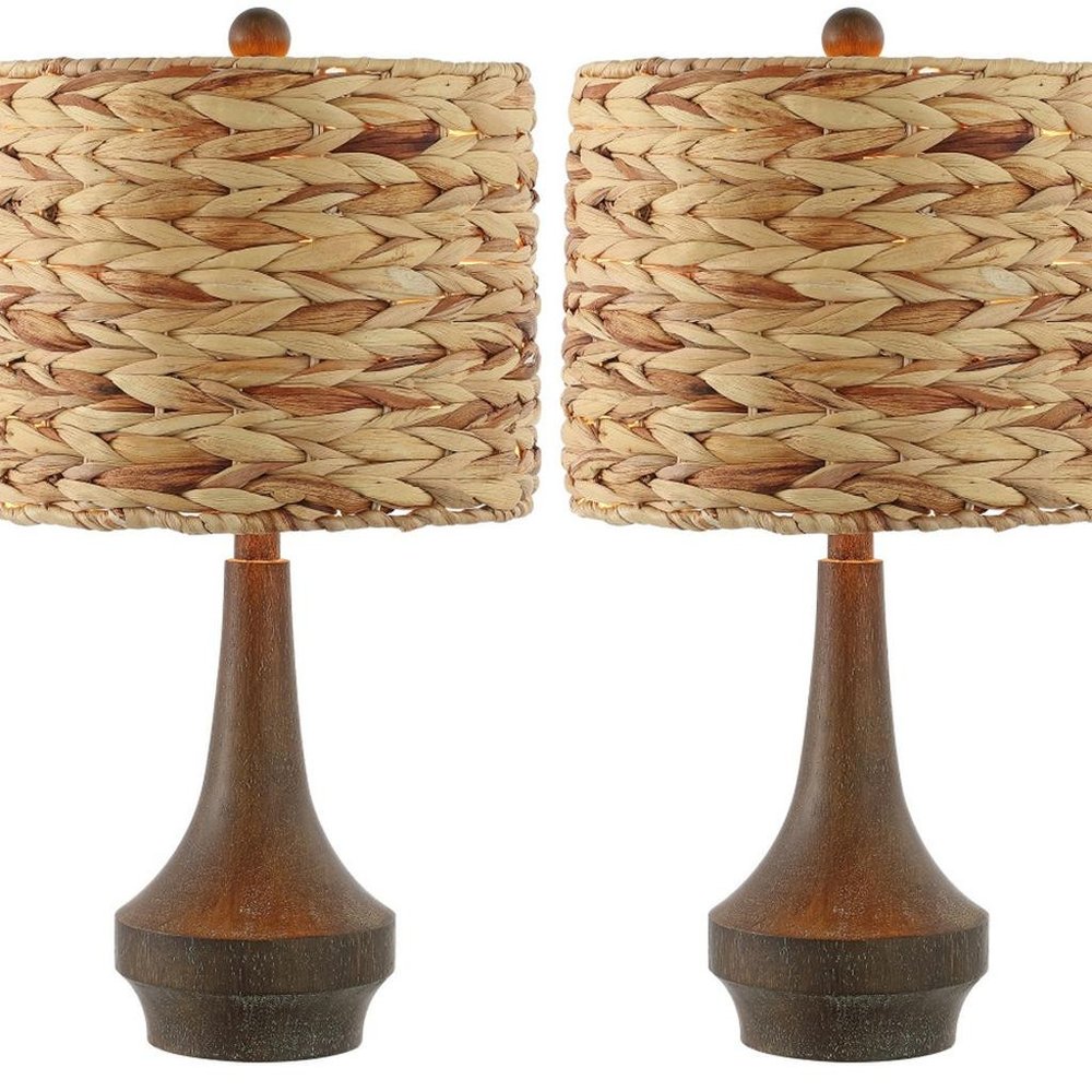 Set of Two 21" Dark Brown Gourd Bedside Lamps With Drum Shades