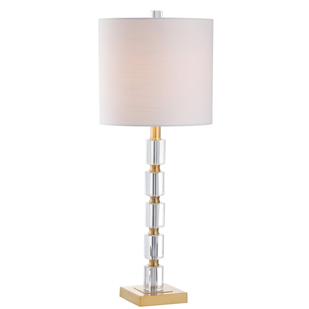 Set of Two 29" Clear And Brass Novelty Table Lamps With Drum Shades