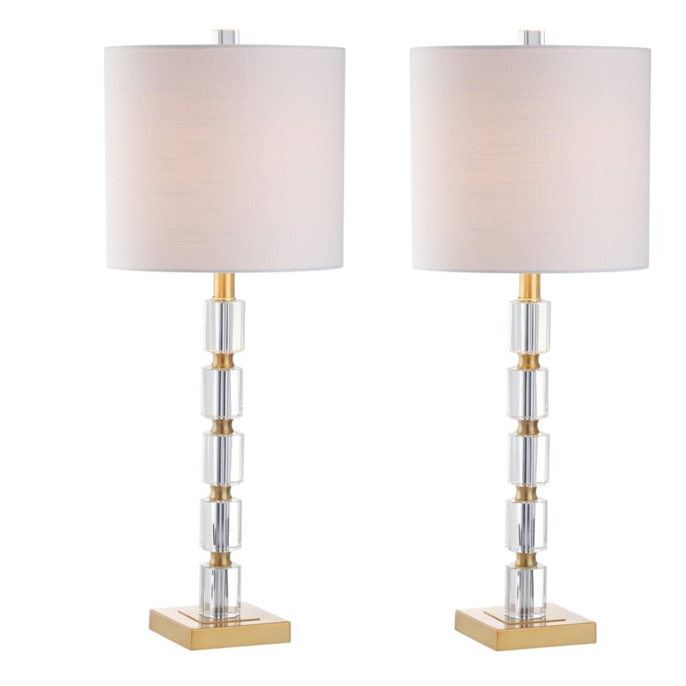 Set of Two 29" Clear And Brass Novelty Table Lamps With Drum Shades