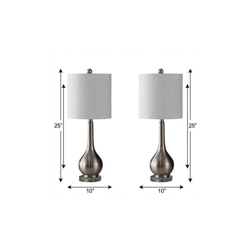 Set of Two 25" Clear Gourd Table Lamps With Drum Shades