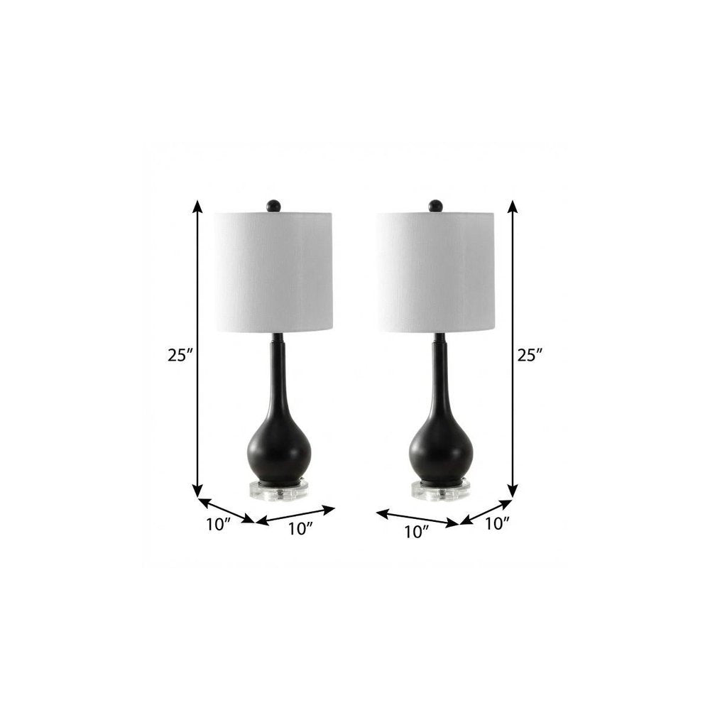 Set of Two 25" Clear Gourd Table Lamps With Drum Shades