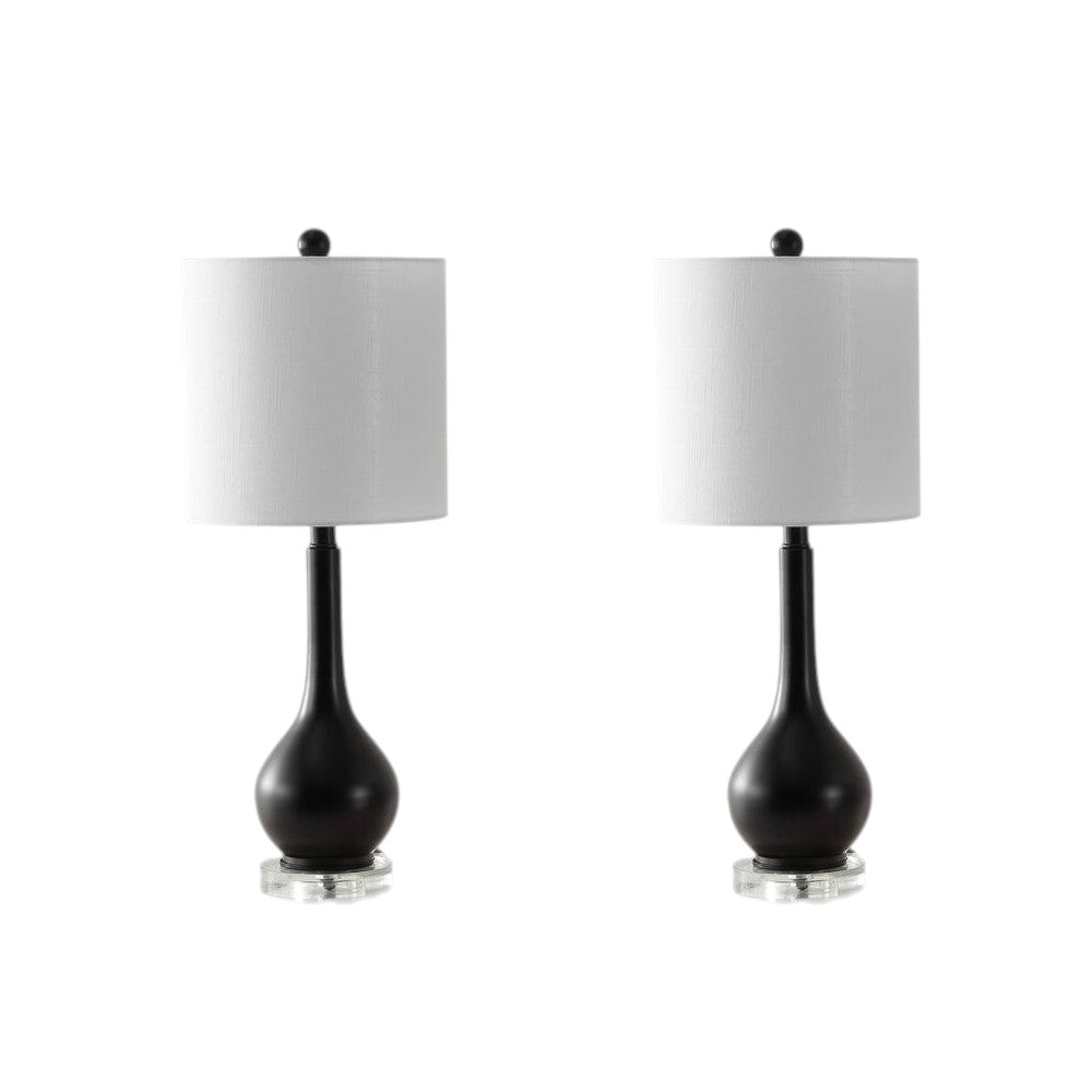 Set of Two 25" Black And Clear Gourd Table Lamps With Drum Shades