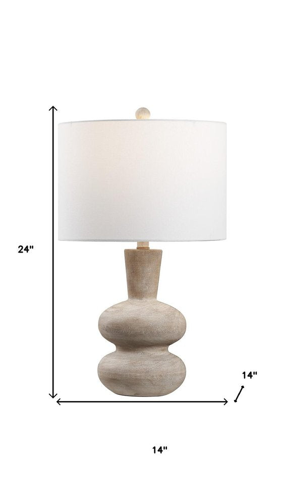 24" Brown Gourd Table Lamp With Drum Shade