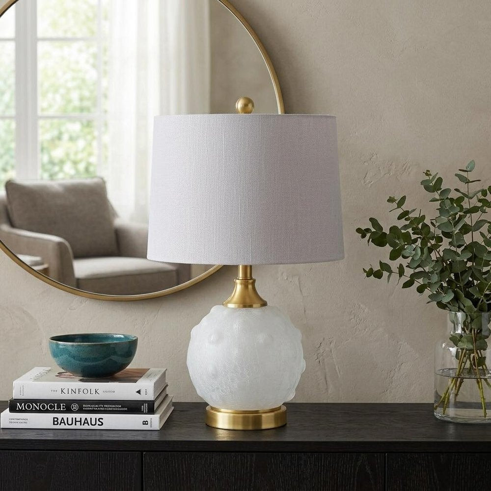 22" White And Gold Globe Table Lamp With Drum Shade