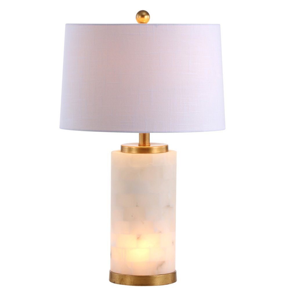 26" White And Gold Table Lamp With Drum Shade