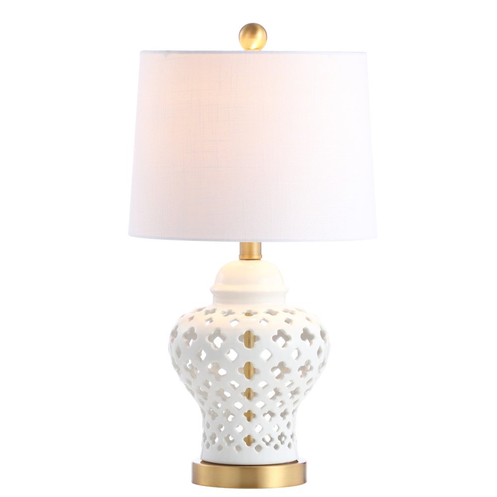 21" White And Gold Urn Table Lamp With Drum Shade