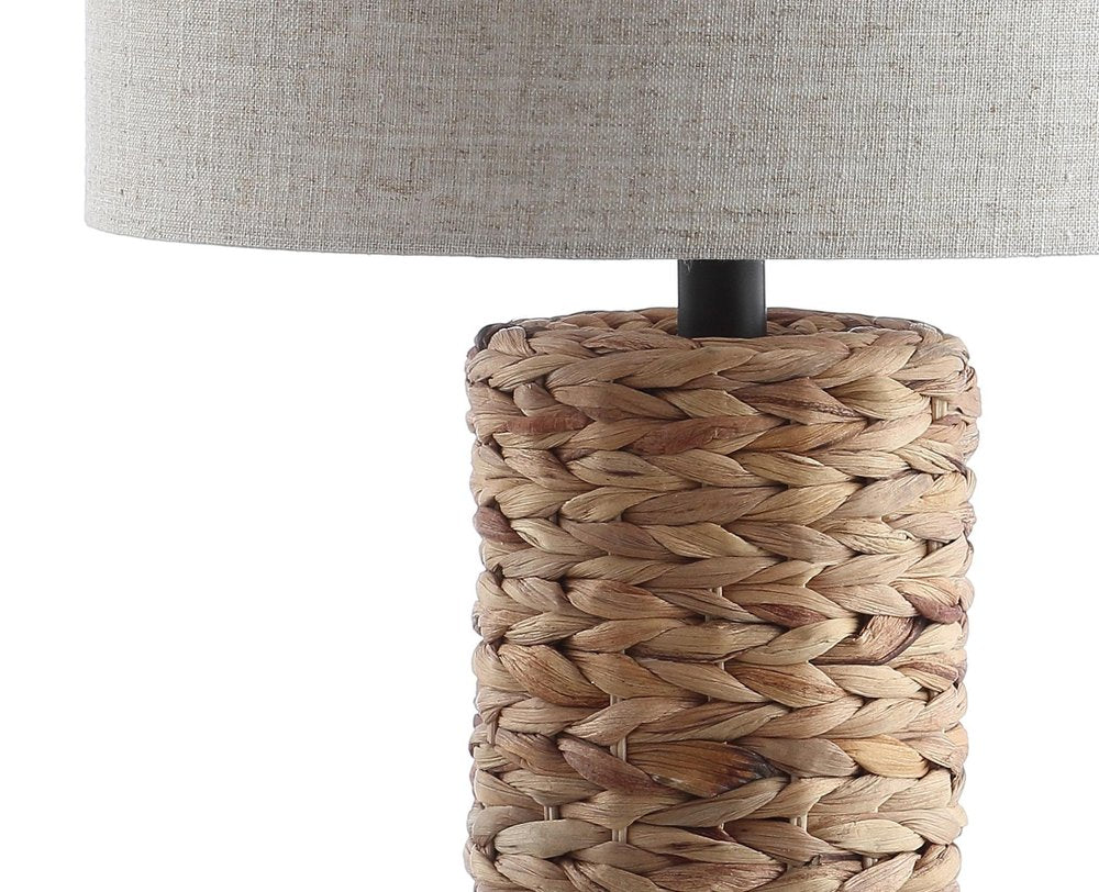 Set of Two 25" Natural And Black Bedside Lamps With Drum Shades