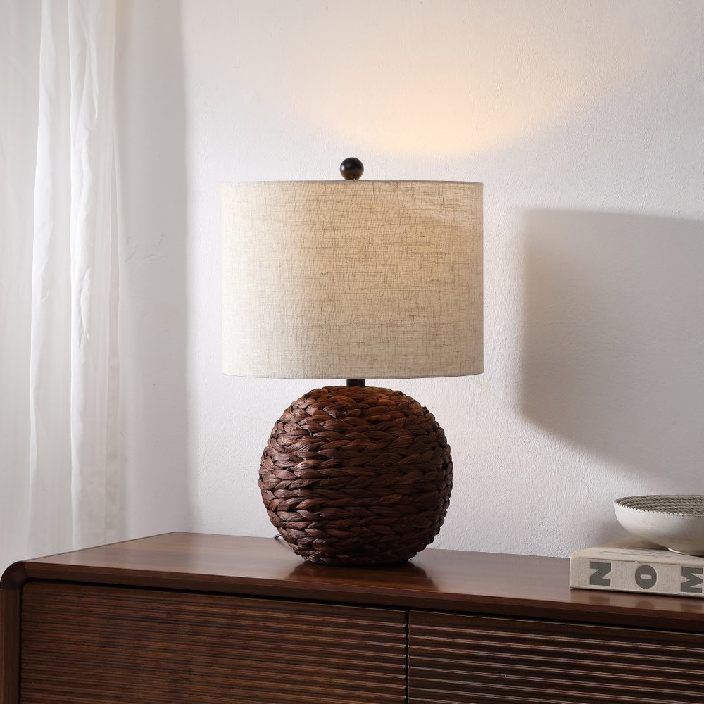 22" Clear Round Table Lamp With Drum Shade