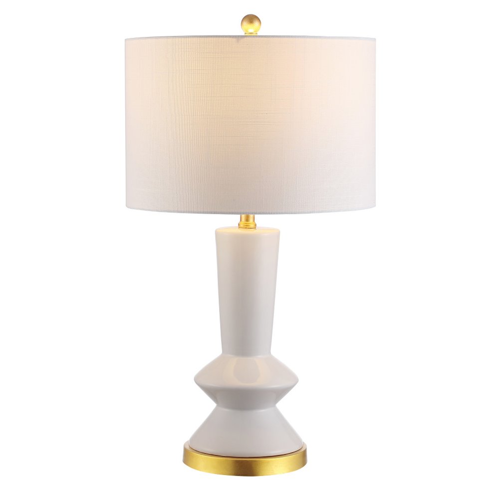 27" White And Gold Geometric Table Lamp With Drum Shade