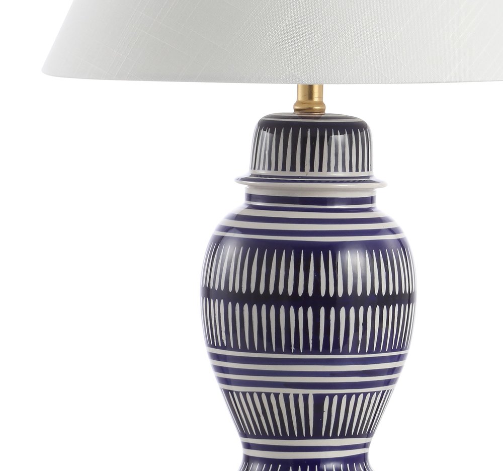 27" Navy Blue Gold And White Urn Table Lamp With Empire Shade