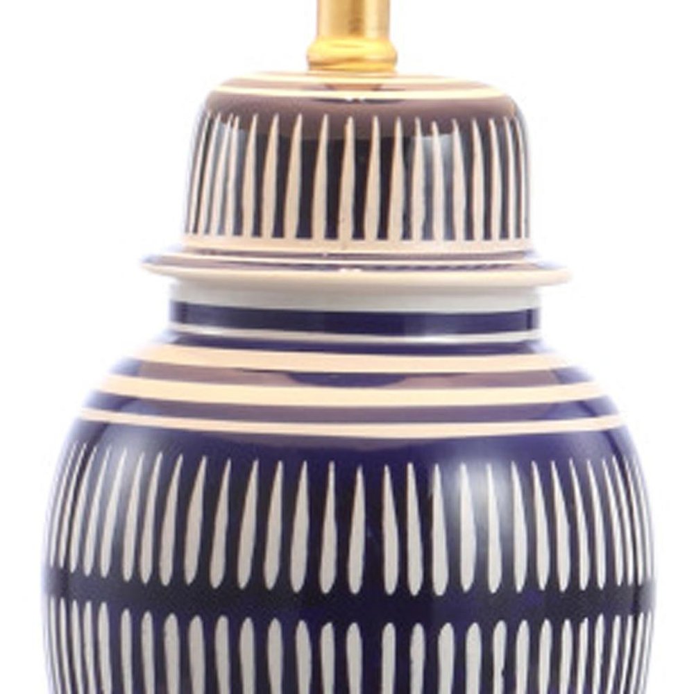 27" Navy Blue Gold And White Urn Table Lamp With Empire Shade