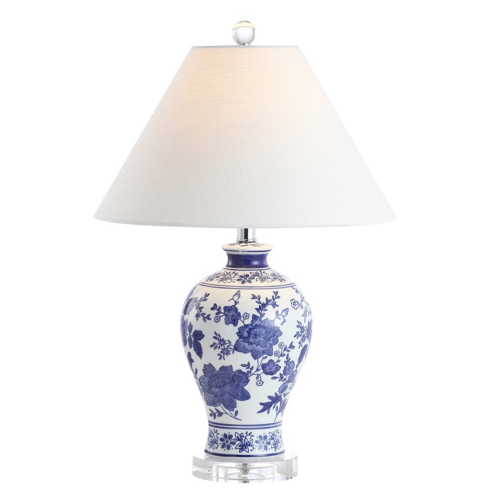 22" Navy Blue Gold And White Urn Table Lamp With Empire Shade
