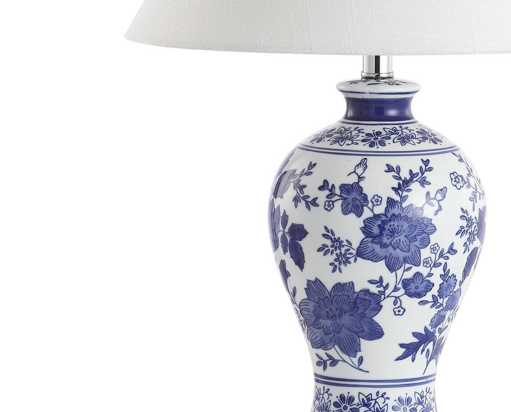22" Navy Blue Gold And White Urn Table Lamp With Empire Shade
