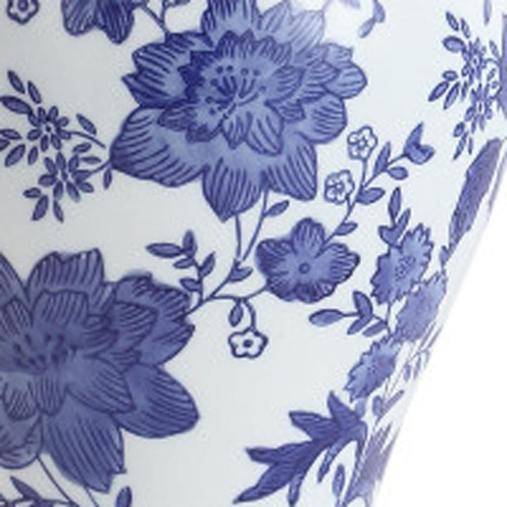 22" Navy Blue Gold And White Urn Table Lamp With Empire Shade