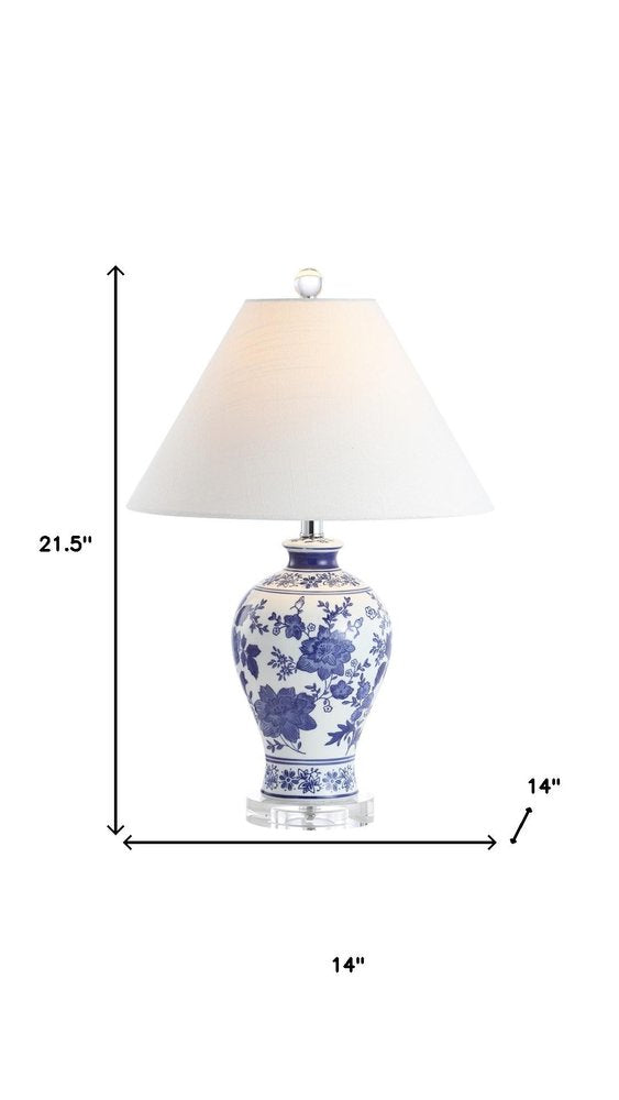 22" Navy Blue Gold And White Urn Table Lamp With Empire Shade