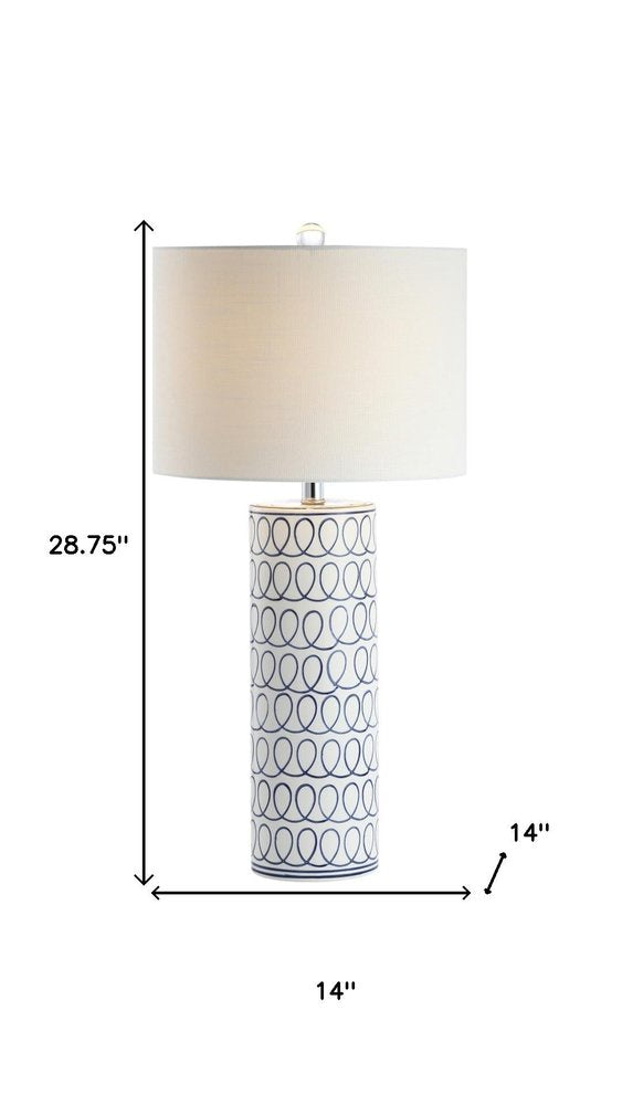 29" White Table Lamp With Drum Shade