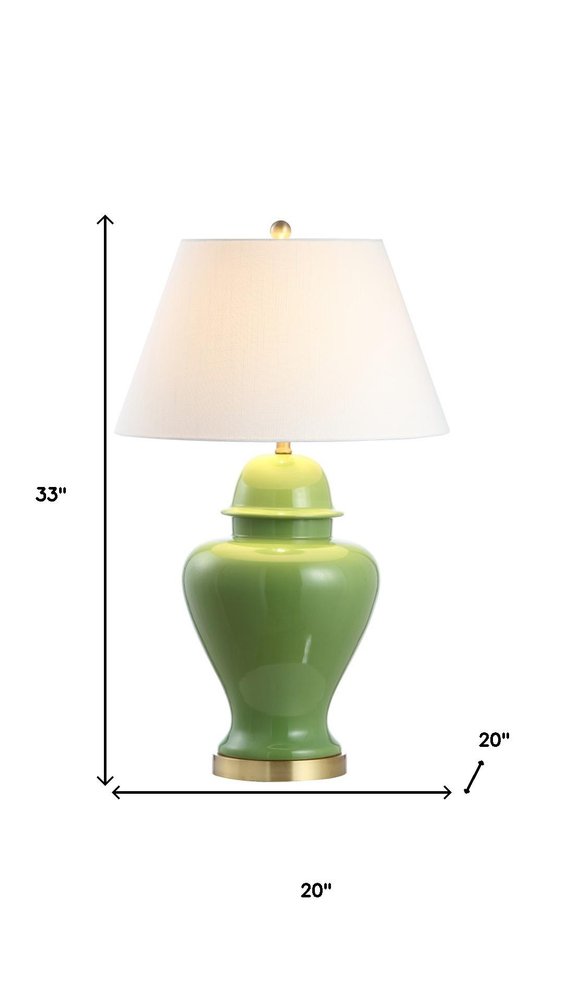33" Green And Gold Urn Table Lamp With Empire Shade