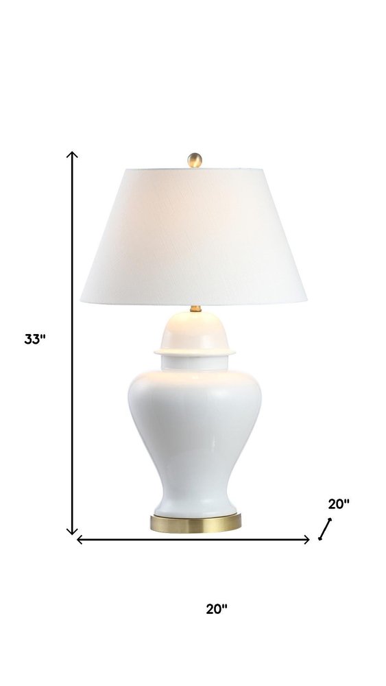 33" White And Gold Urn Table Lamp With Empire Shade