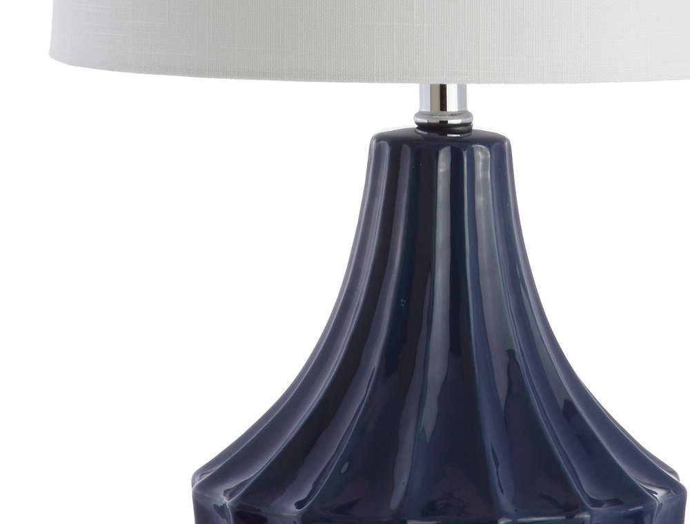 25" Navy Blue And Clear Novelty Table Lamp With Drum Shade