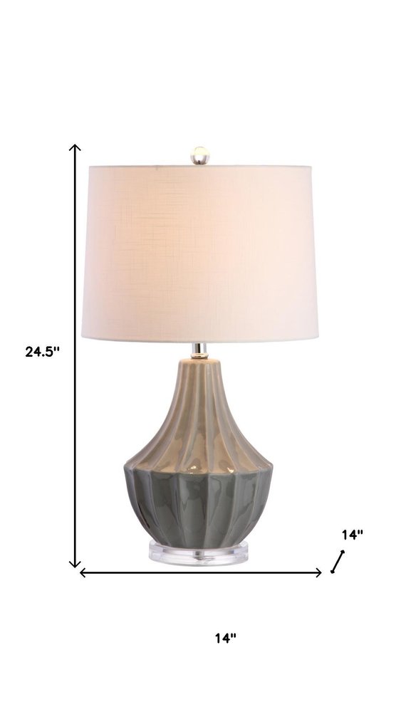 25" Gray And Clear Novelty Table Lamp With Drum Shade