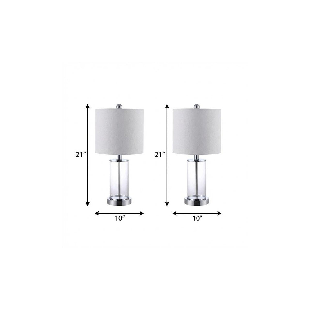 Set of Two 21" Silver USB Table Lamps With Drum Shades