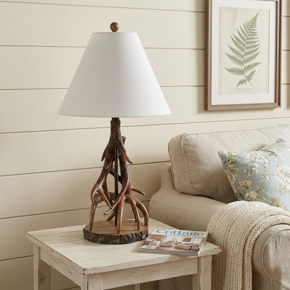 26" Dark Brown Antlers Table Lamp With Empire Shade