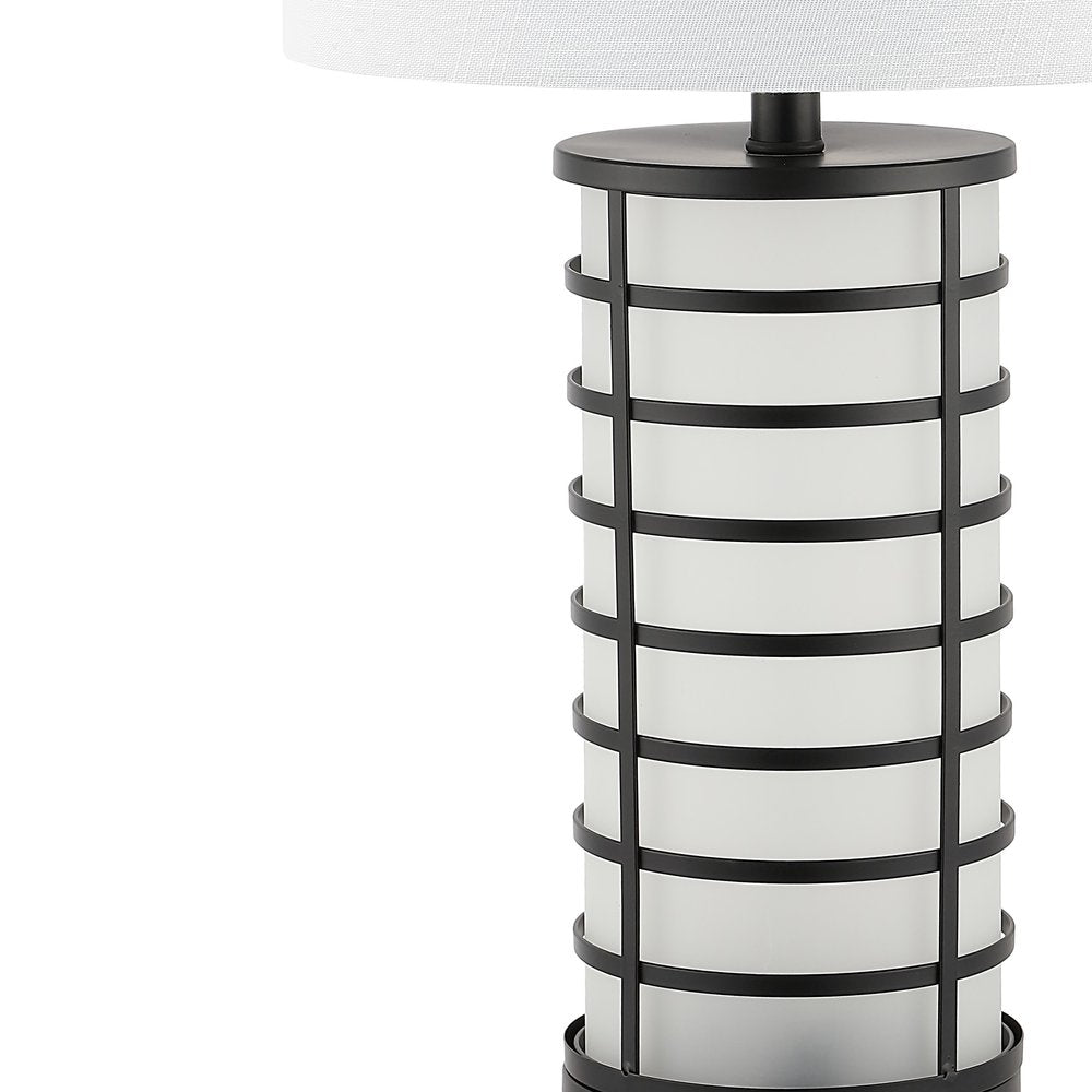 27" Black USB Table Lamp With Drum Shade