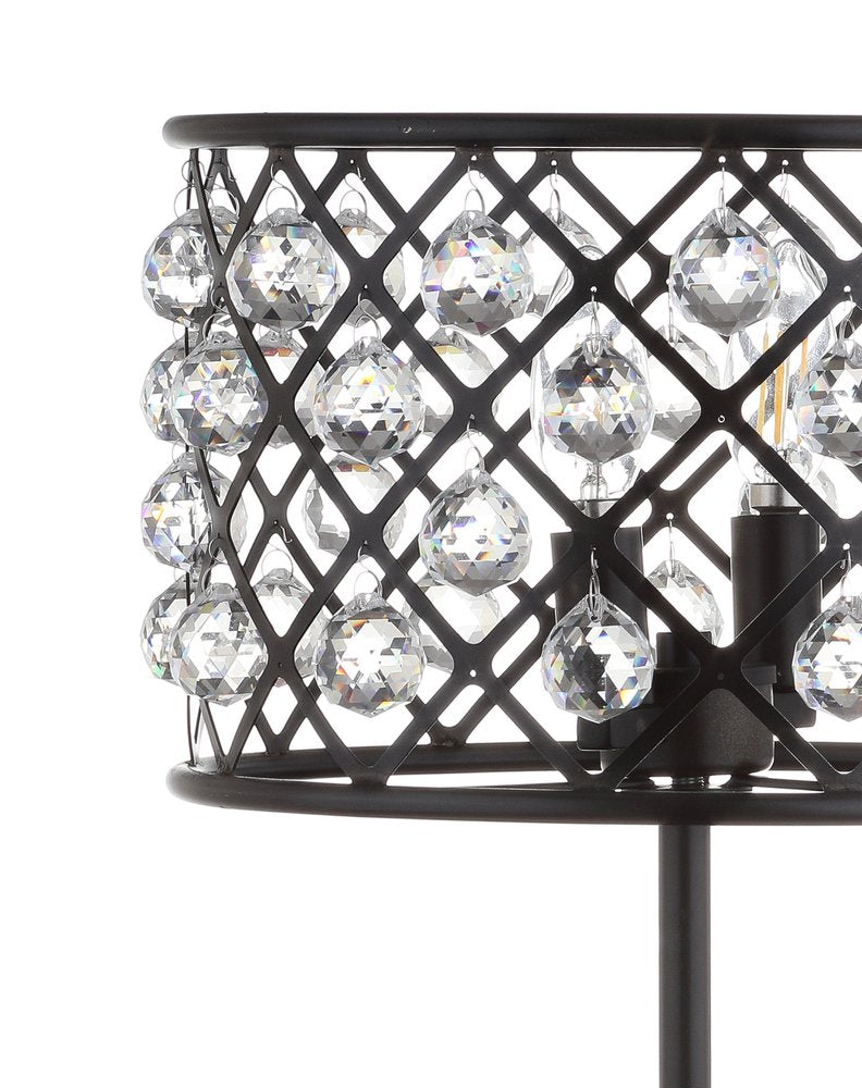 23" Antiqued Bronze Geometric Table Lamp With Drum Shade