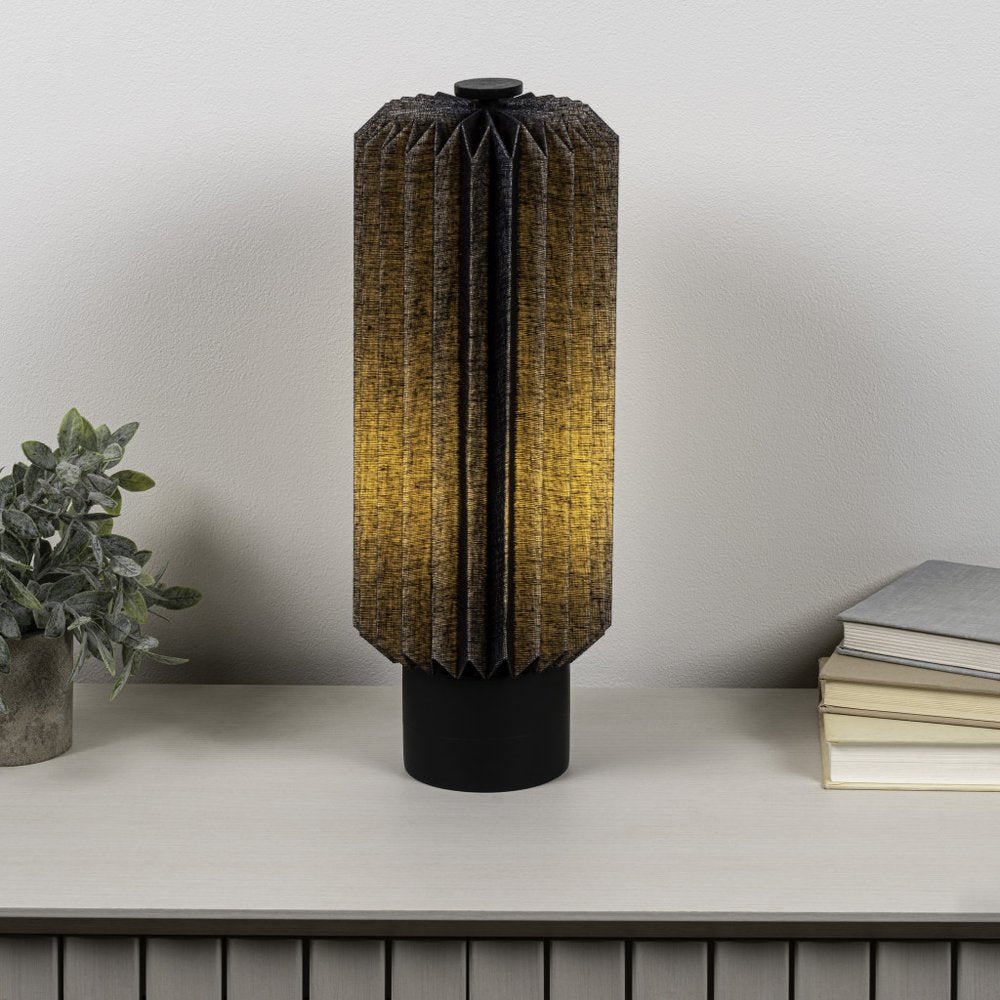 16" Black Geometric Table Lamp With Cylinder Shade