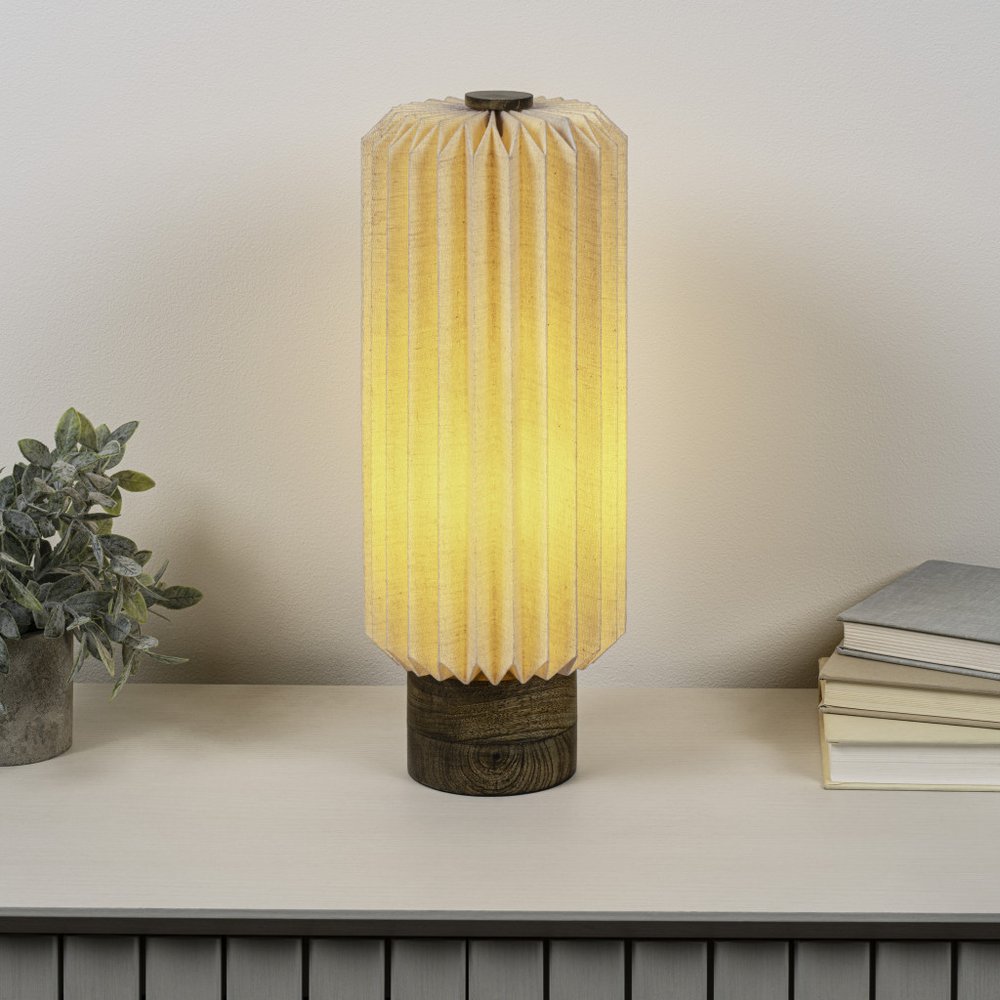 16" Natural Geometric Bedside Lamp With Cylinder Shade