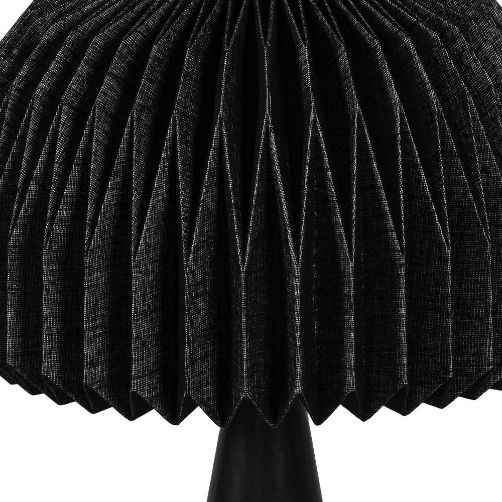 16" Black Ribbed Geometric Bedside Lamp With Dome Shade