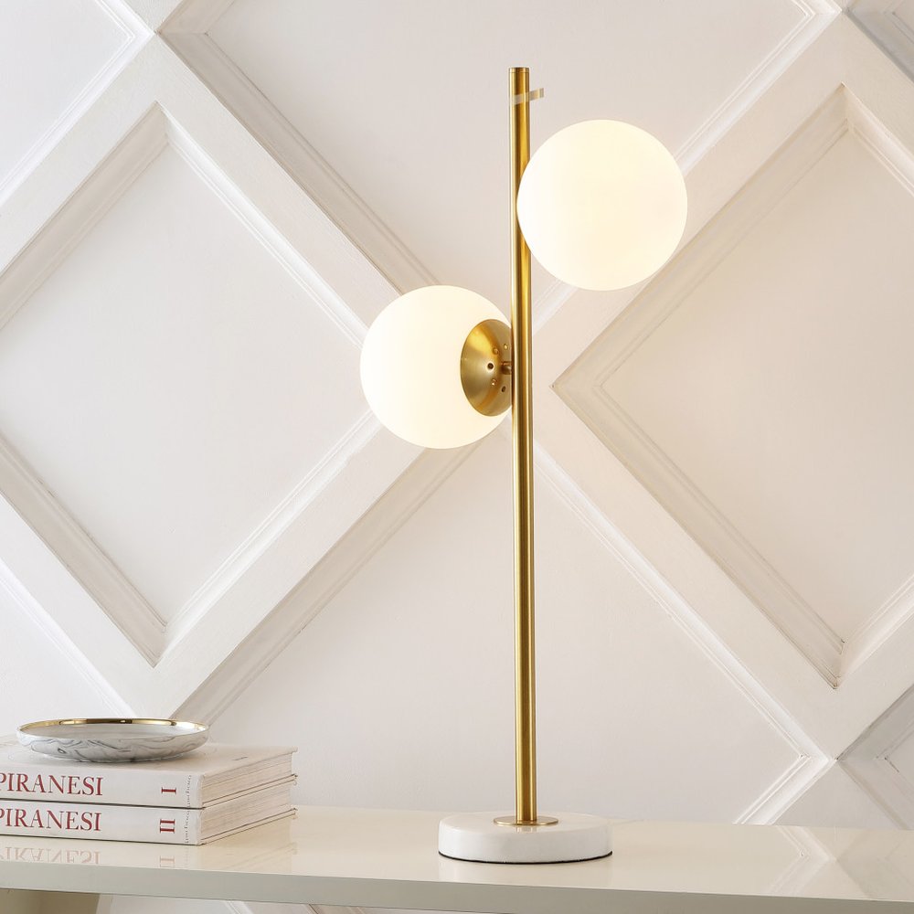28" White Table Lamp With Globe Shade