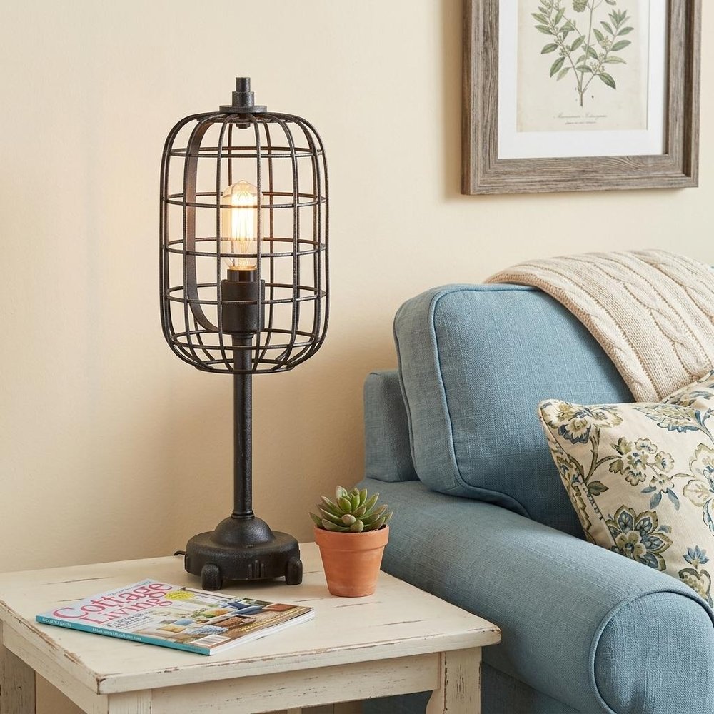 20" Black Geometric Novelty Table Lamp With Drum Shade