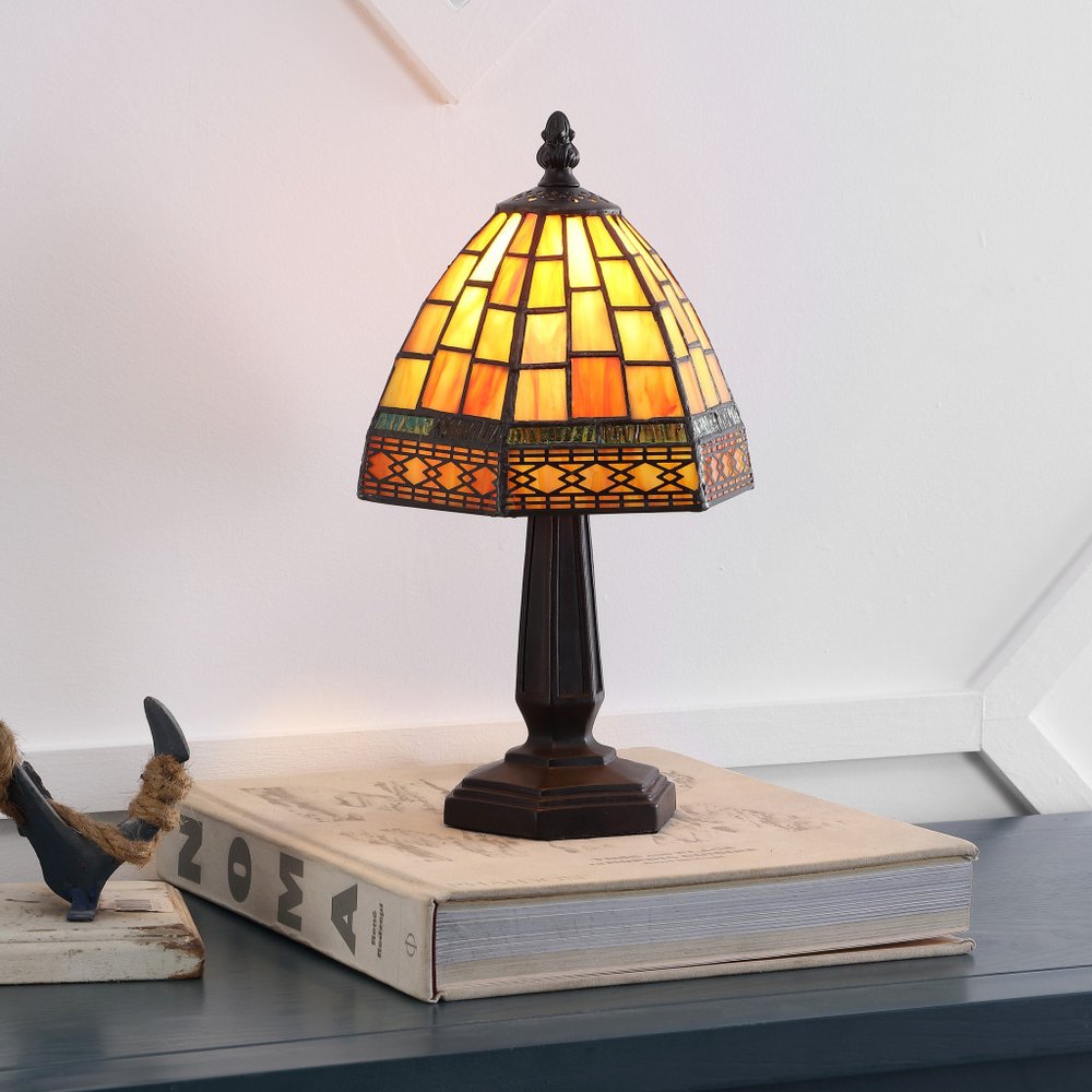 12" Brown Novelty Tiffany Lamp With Bell Shade