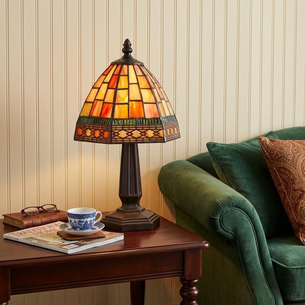 12" Brown Novelty Tiffany Lamp With Bell Shade